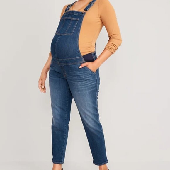 Maternity Side-Panel OG Straight Jean Overalls - Picture 1 of 3